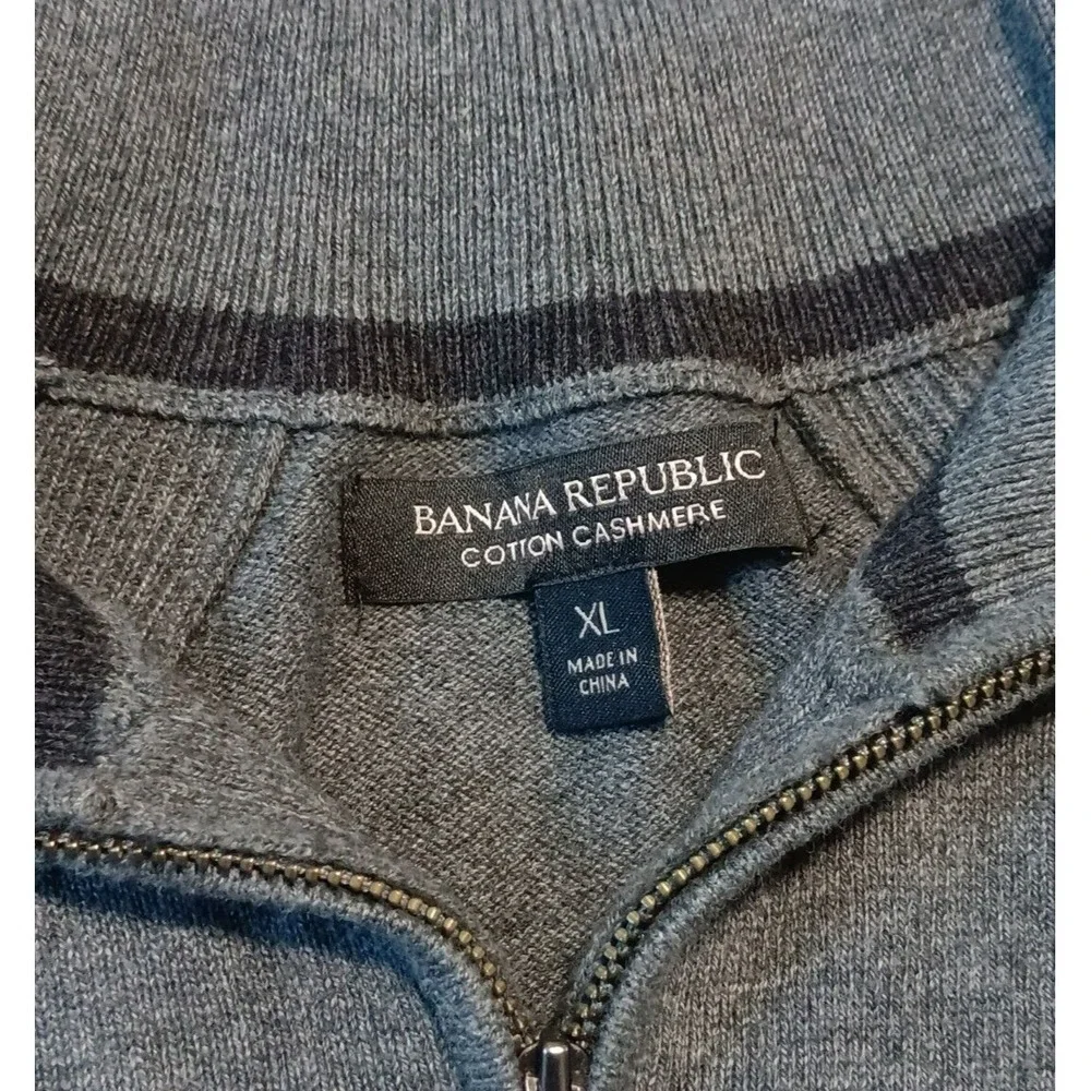 Banana Republic Men's‎ Gray Cotton Cashmere Knit Quarter Zip Sweater Size XL